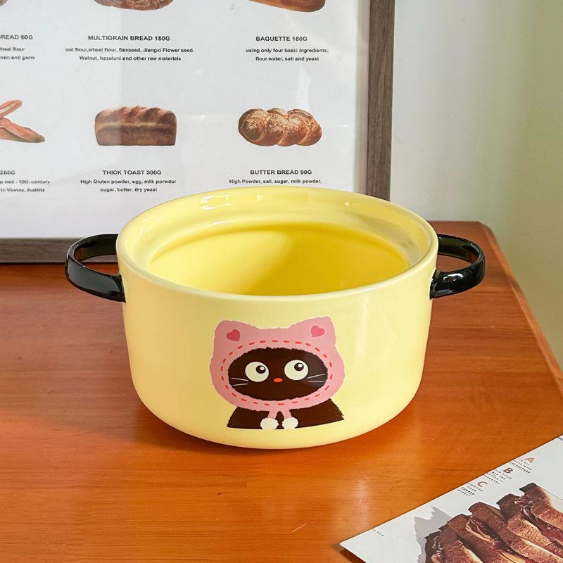 Cute cat ceramic instant noodle bowl with lid student dormitory instant noodle bowl large capacity snail powder personal special bowl