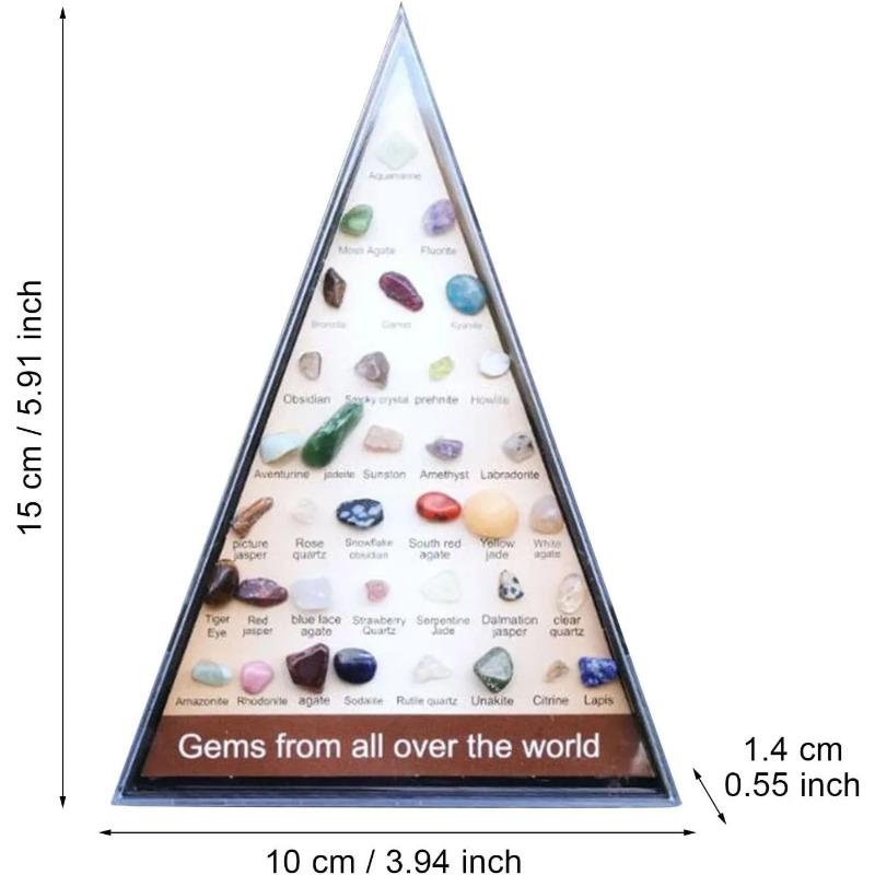 Gems from All Over The World ,32 Types of Natural Crystal Gemstone Moon Shaped Set, Rocks Set with Educational Display Case