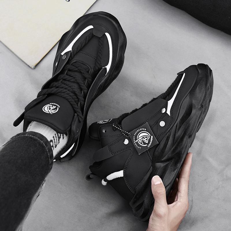 

Autumn and winter new high-top dad shoes leather surface personalized straps thick-soled heightening shoes youth casual sports shoes men s shoes 44
