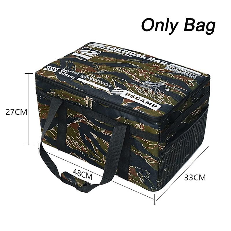 42L Camping Equipment Storage Bag Foldable Large Capacity Oxford Cloth Storage Box with Handle Tactical Picnic Tableware Handbag