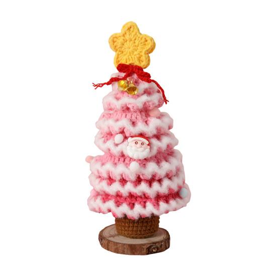 Handmade Crochet Christmas Tree Decoration Tabletop Knitted Small Artificial Flocking Christmas Tree for Home Office Holiday Decor