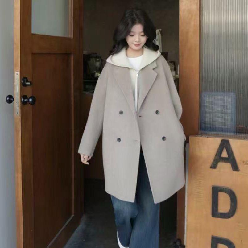 Korean Style Double-Sided Wool Coat - Elegant, Versatile Mid-Length for Women (Spring & Autumn)