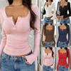 Fall Winter Women's V-neck Long Sleeve Top, Fashion Slim Fit Lace Trim Button Blouse for Women