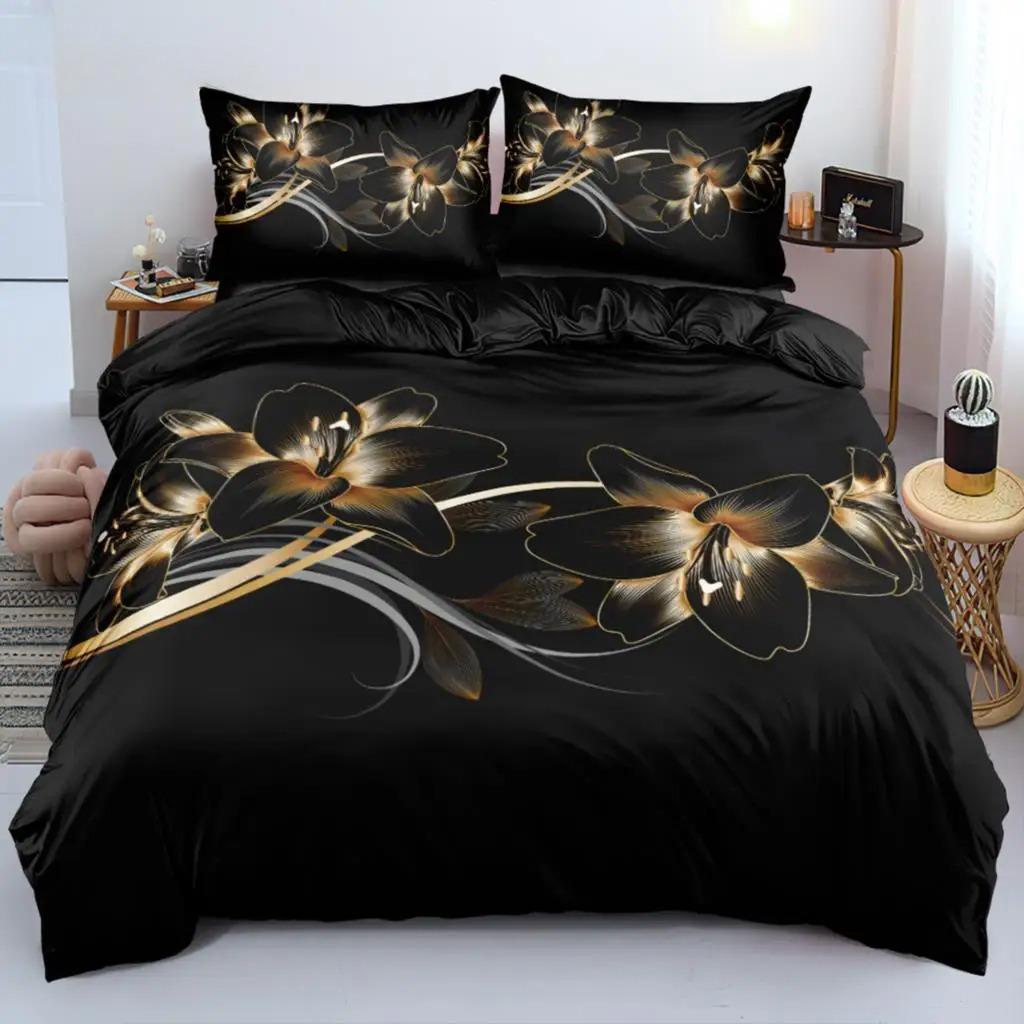 Klassische Bettbezug-Sets mit Blumenmuster, Blau und Gold, King-, Queen-, Full- und Twin-Doppelbettbezüge, Kissenbezüge, Bettwäsche-Set, 260 x 220 cm