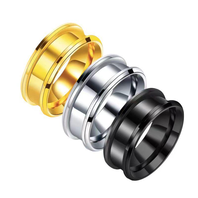8mm INS Style Gold-Tone Stainless Steel Ring: Non-Fading, Double Beveled & Grooved Titanium Steel Jewelry.