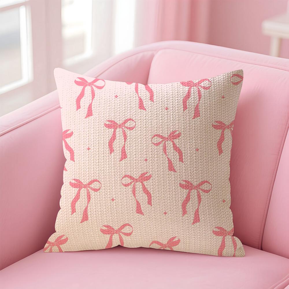 Pink Bow INS Cushion Cover Natural Linen Pillow Case DoubleSided Print Decorative Sofa Pillowcase Home Decor Gift