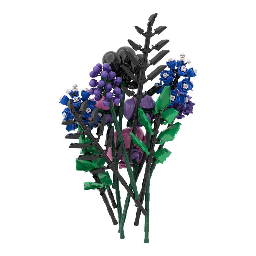Non-Toxic Gobricks Moc Purple Rose Botanical Building Block Set Gothic Decor Artificial Rose Flower Bouquet Model Toys Valentines Day Gift