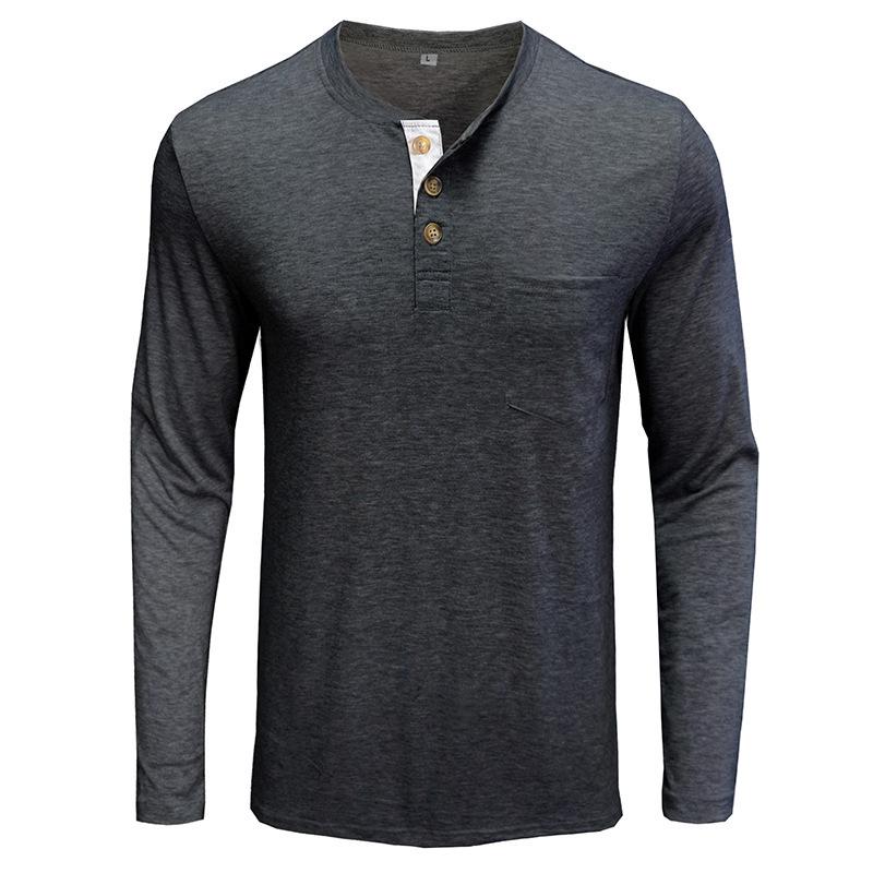 Men's Long-Sleeve Henley Crew Neck T-Shirt for Autumn and Winter