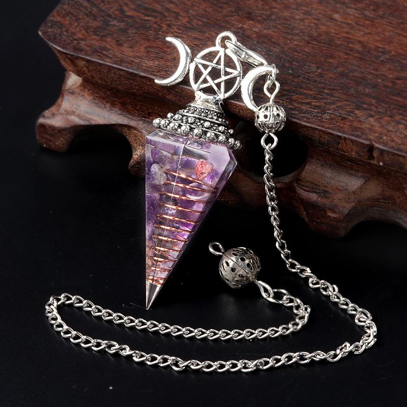 1690 Three-Phase Moon Seven Chakra Stone Resin Hexagonal Crystal Pendant Pendulum Cross-Border Jewelry