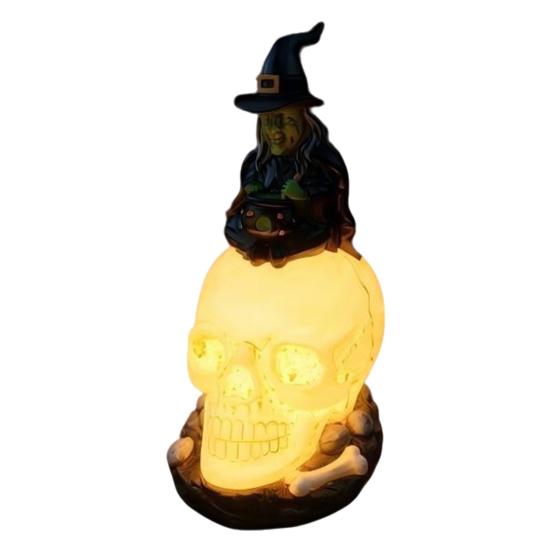 Halloween Totenkopf Statue, Gruselige Harz Hexe Totenkopf Figur, Gotische Skelett Skulptur für Regal, Schreibtisch, Zuhause, Büro Dekoration