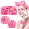 3-teiliges Spa Stirnband- und Schweißband-Set für Damen, Weiches Mikrofaser-Gesichtswasch-Stirnband mit süßer Schleife, Elastische, saugfähige Handgelenk-Handtücher, Make-up, Hautpflege