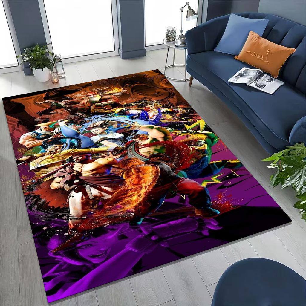 Retro Street Fighter 6 Characters Game Chun-Li Cartoon Rug for Bedroom Living Room Sofa Home Doormat Decor,Non-slip Floor Mat