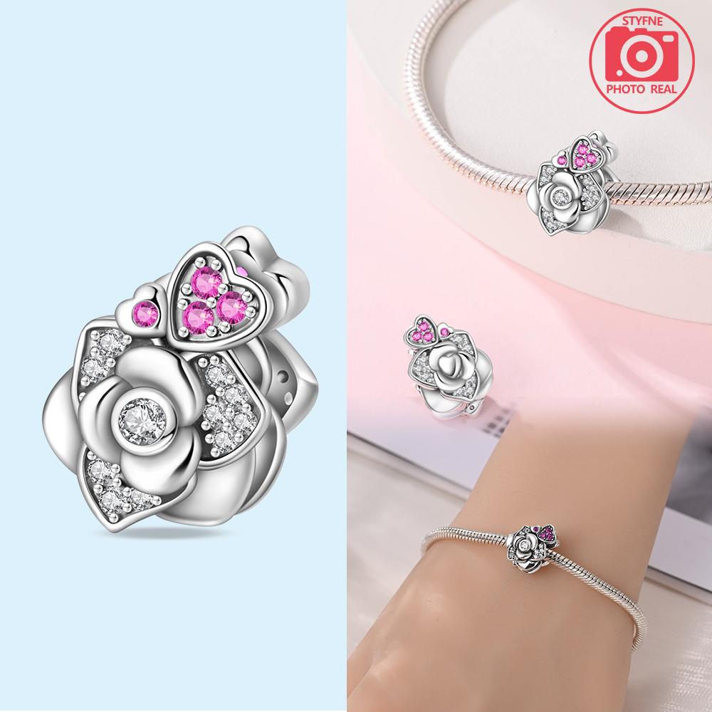 Pink Rose Beads Copper Colors For Charms Copper Colors Original Bracelet For Jewelry Making