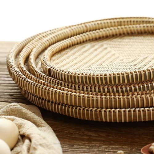 Lirancia Bamboo Strainer Set, Dustpan, Bamboo Strips, Round Bamboo Strainer, Bamboo Tray, Handmade with Natural Materials, Lightweight and Durable, Pe