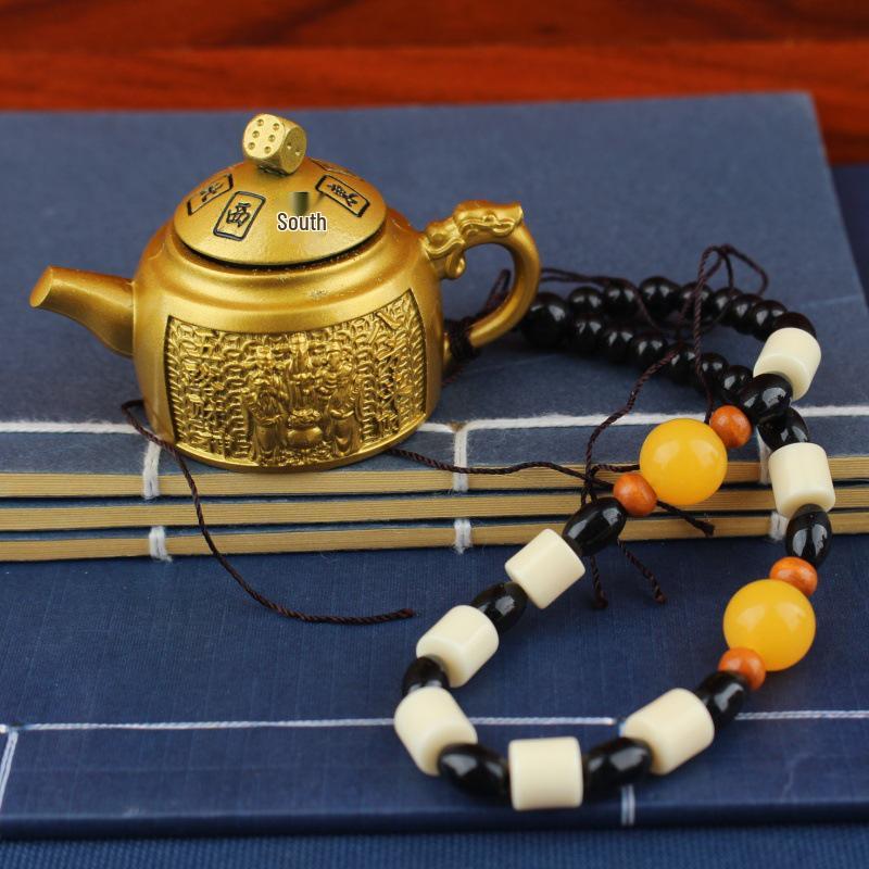 Brass Handle Rotating Dragon and Phoenix Mini Teapot for Mahjong Copper Crafts Gift