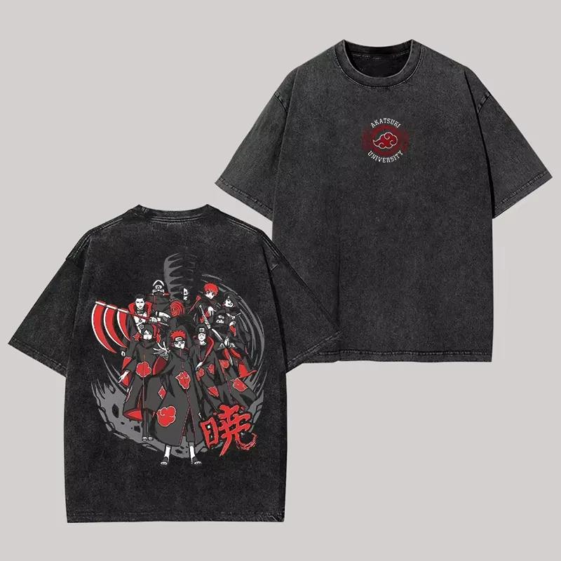 

Akatsuki University New Cotton Tshirt Naruto Manga Vintage Washed Retro Anime Harajuku Streetwear Mens Graphic Clothes Top XL