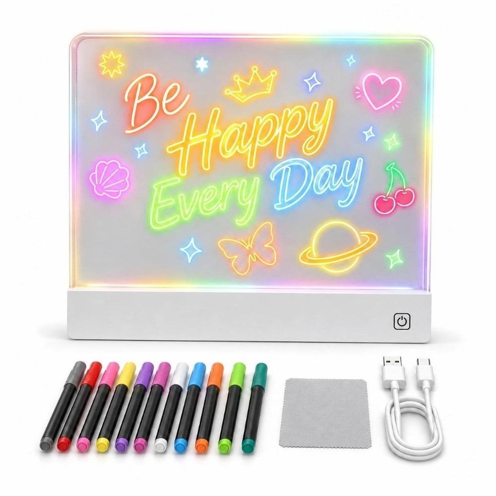 with 12 Color Pen LED Drawing Board DIY Light-Up Message Board Creative Doodle Board Kids