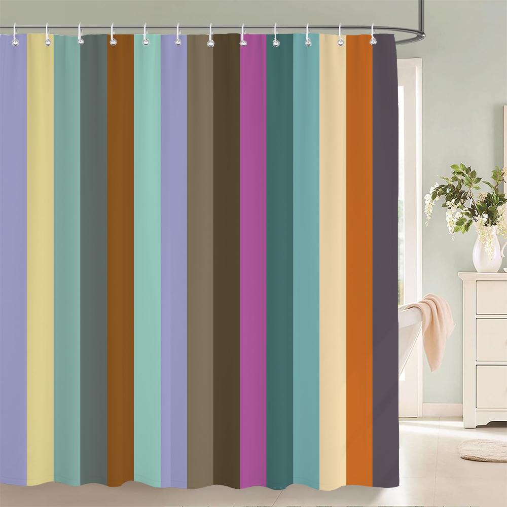 

1 Pcs Shower Curtain Color Stripe Printed Bathroom Curtain Polyester Cloth Waterproof Home Decoration Curtain With Hooks W60H190(CM)-1 Pcs