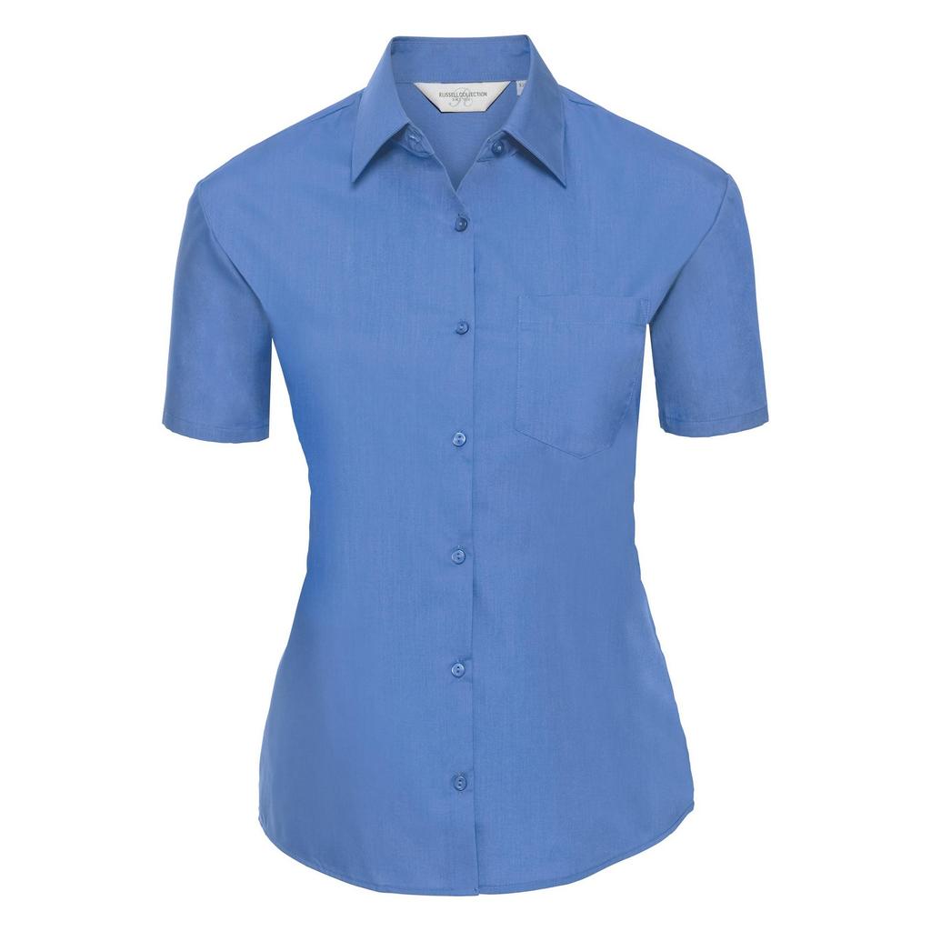 Russell Collection Ladies/Womens Short Sleeve Poly-Cotton Easy Care Poplin Shirt