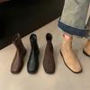 Retro Suede French Small Ankle Boots Women's New Autumn and Winter Low Heel Black Thin Short Martin Boots