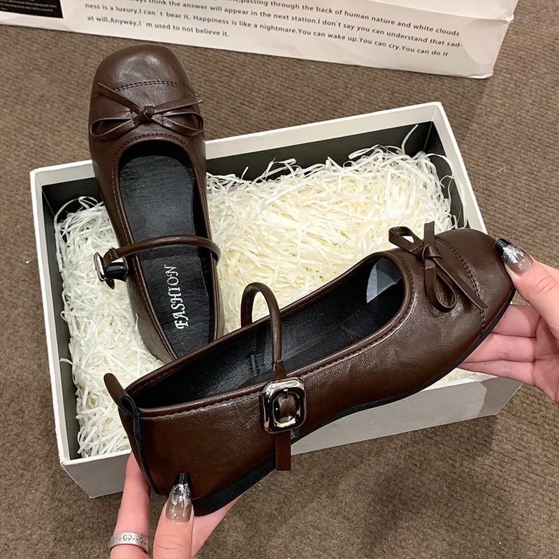 2024 New Fashion Square Toe Low Heel Women's Shoes Casual Outerwear Bow Decoration Solid Color Spring and Autumn Women's Shoes