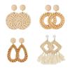 Bohemian Rattan Tassel Handmade Long Square Earrings Ladies Jewelry