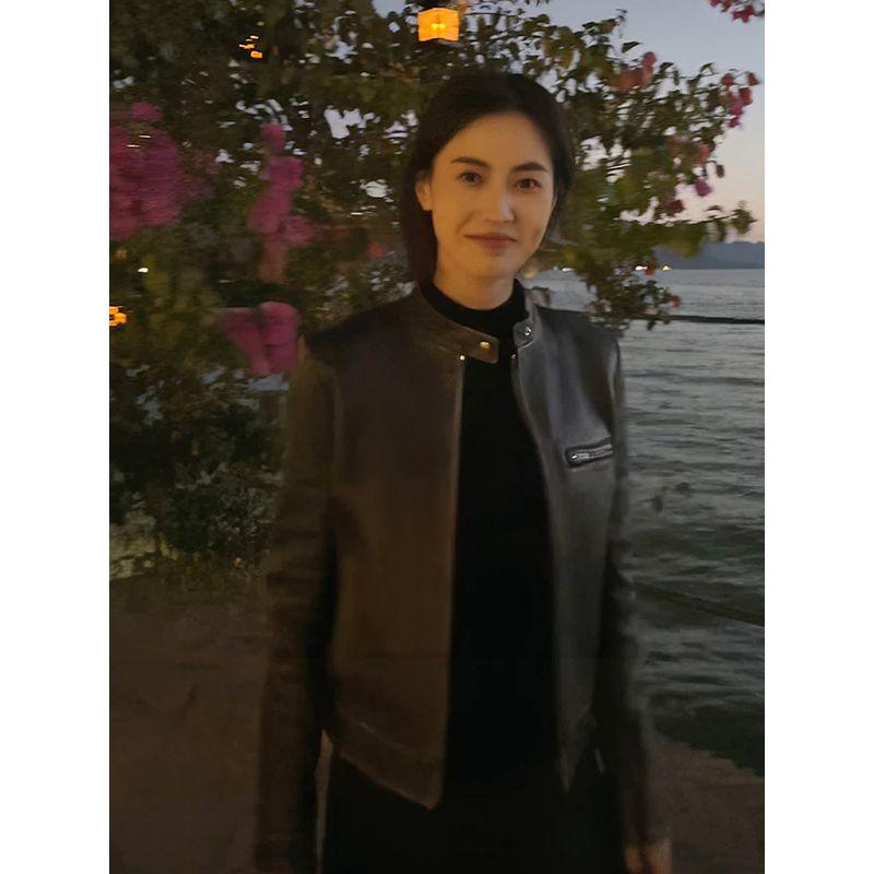 

Nanni Осенне-зимнее ретро черное короткое женское кожаное пальто Black Brown Outwear XS