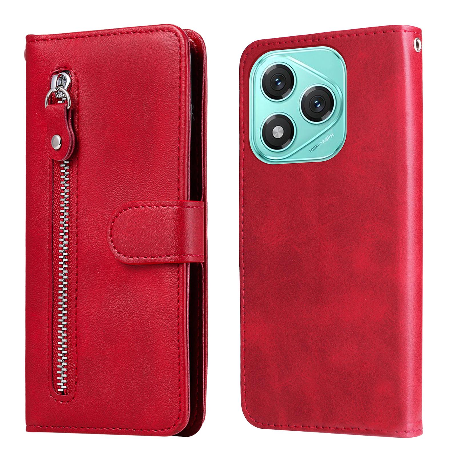 

For Honor 400 Lite PU Leather Cases with Zipper Pocket Wallet Phone Cover Stand Red