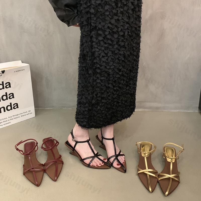 Summer Women's Sandals 2026 Pointed Toe Mid Heels Buckle Sexy Shoes New Trend Designer Pumps Dress Party Sandalias De Mujer