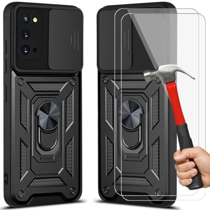 Coque de Protection - PROSHOP - Samsung S20 - Noir - Verre Trempé - Support Anneau