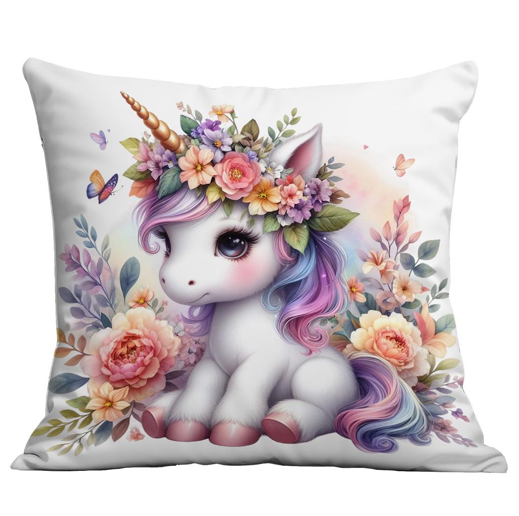 New Short Plush Pillow Cover Cute Cartoon Unicorn Printed Pillow Cover Sofa Cushion Pillow Cover Premium Durable
