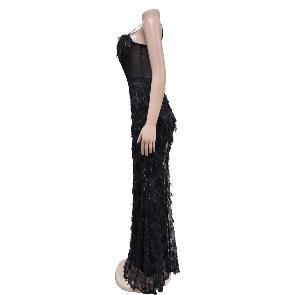 Evening Gown Fashion Party Gowns Women's Solid Sequins Sexy Halter Long Dress