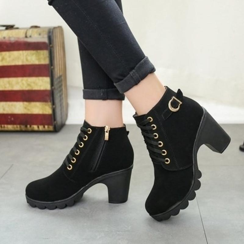 Platform Round Toe Woman Short Shoes Autumn Winter Heeled Booties Comfortable and Elegant Footwear New in Ankle Boots for Women