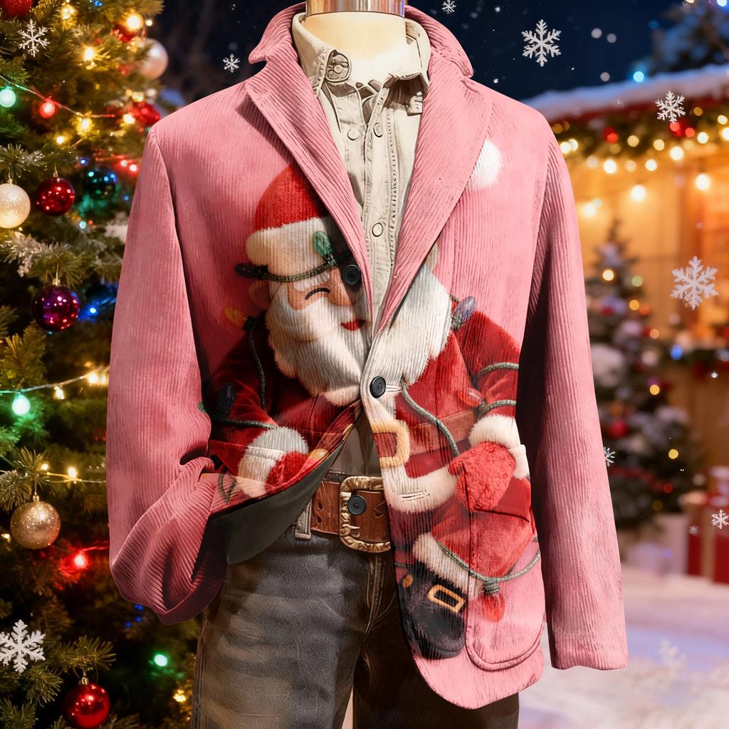 Veste de costume en velours côtelé moche de Noël pour homme, chaude avec poches, cardigan, costume décontracté pour homme