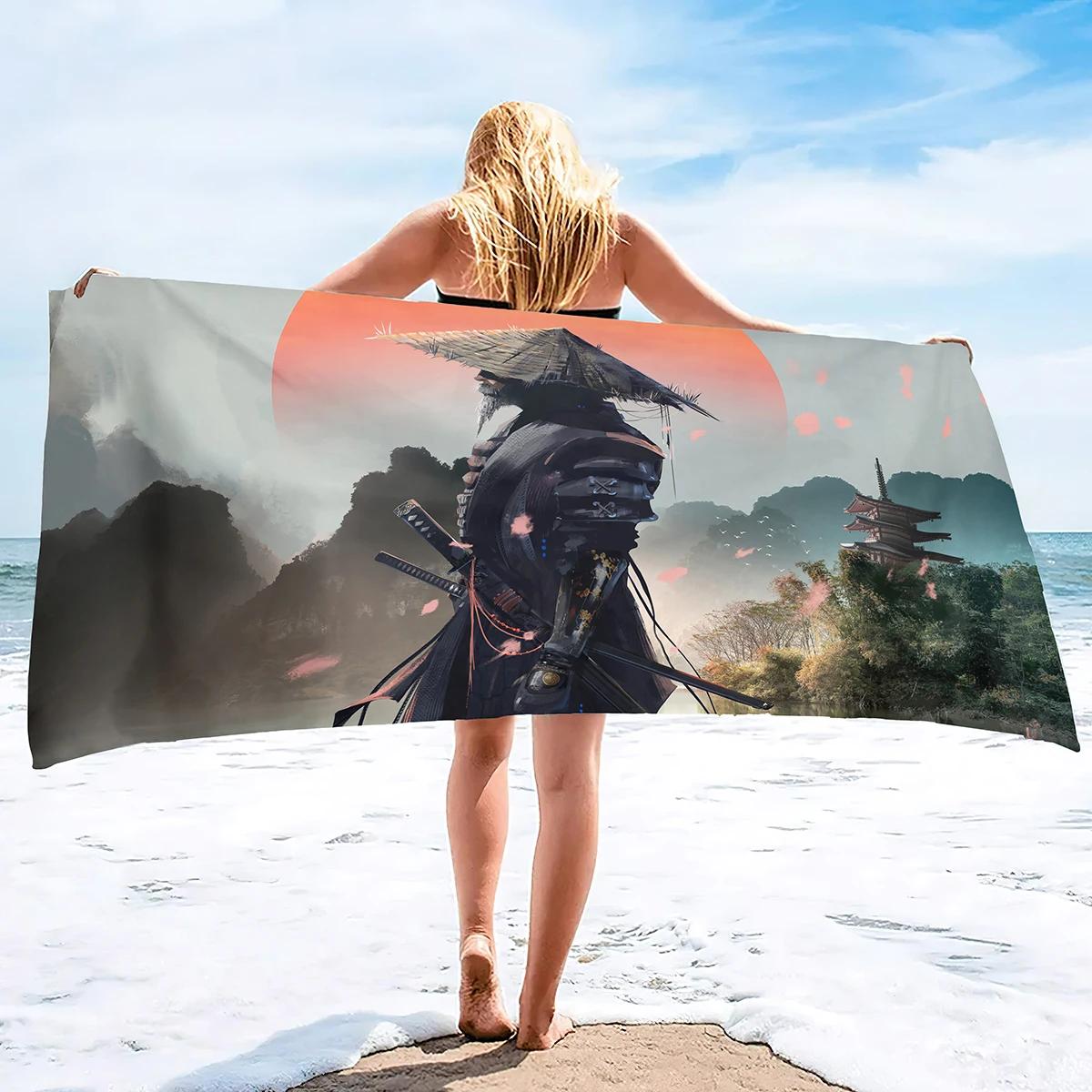 Textilien Men's Light Japanese Samurai Beach Towel Super Soft Water Absorbent Bath Towels Bath Towels Water Absorpt Swim Bath Towels