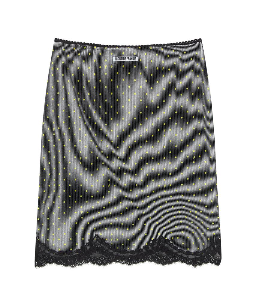 Haitaideupeulaengki Lace Ribbon Midi Skirt Gray