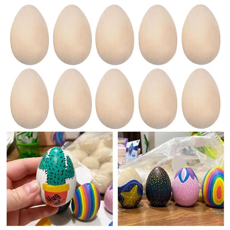 Realistic Wooden Easter Eggs DIY Graffiti Simulated Egg Handmade Holiday Decor Craft for Home Festival Design