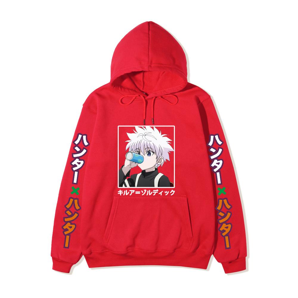 Hunter X Hunter Killua Anime Hoodie Vertical Japanese Letter Print Casual Long Sleeve Pullover Sweatshirt