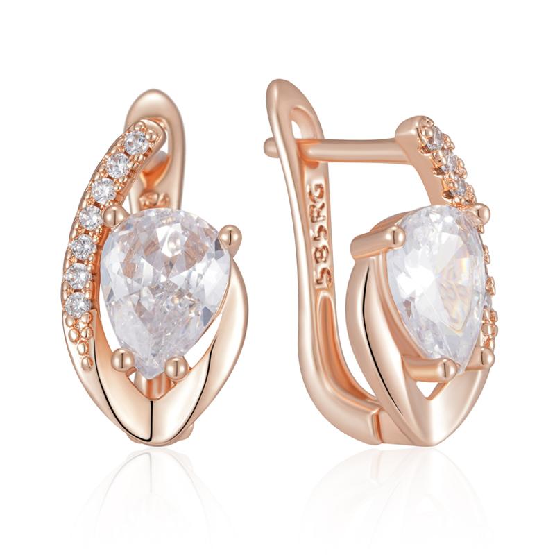 

Shiny Water Drop White Natural Zircon English Earrings For Women Trendy Rose Gold Color Bride Wedding Fine Jewelry