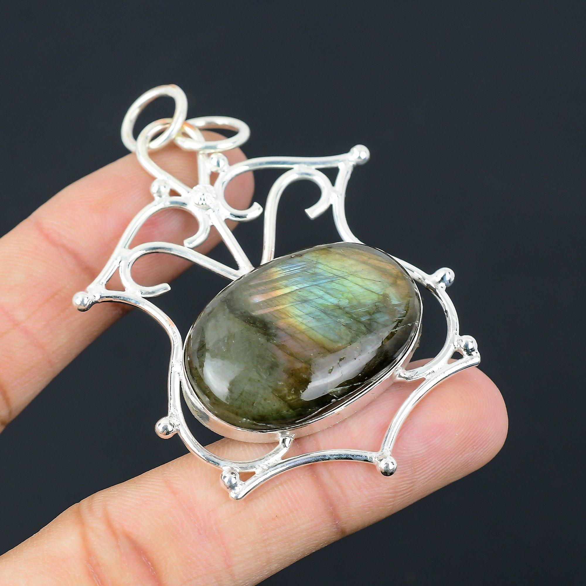 Womens day Deal Oval Labradorite Gemstone 925 Sterling Silver Pendant Jewelry