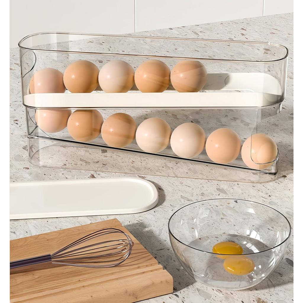 Auto Rolling Fridge Egg Container Space Saving Eggs Dispenser for Refrigerator Storager Automatic Scrolling Egg Rack Holder for Kitchen