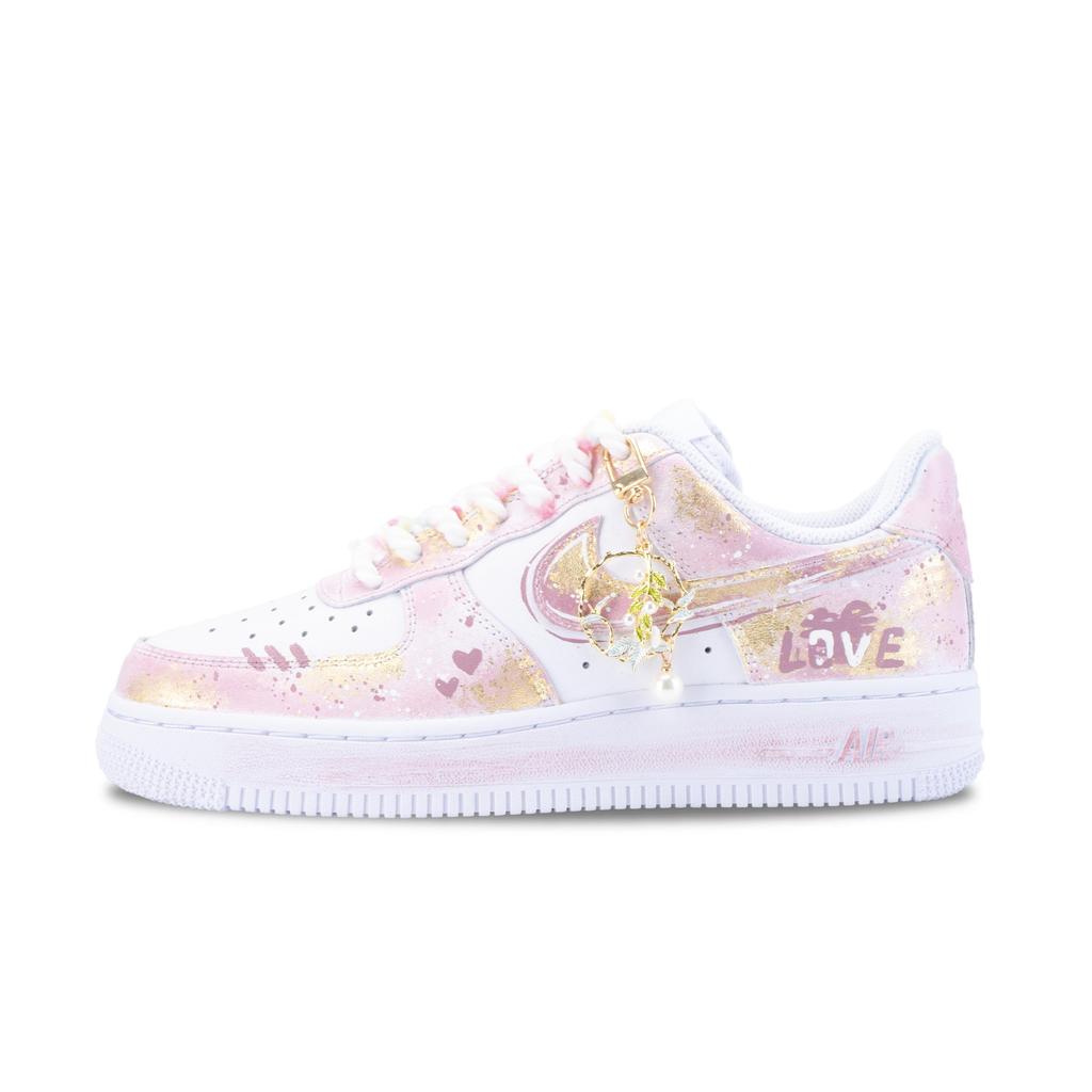 Nike Air Force 1 Laurel Pink Dream Abrasion Resistant Slip Resistant Low Top Skateboard Shoes Unisex Gold Powder CW2288-111(Team626-)