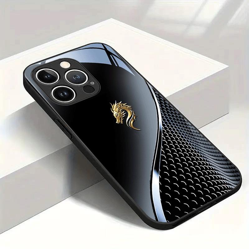 Black Silver Gold Dragon Head Pattern Tempered Glass Black Phone Case For Samsung Galaxy S25 S24 S23 Ultra Plus FE Cover