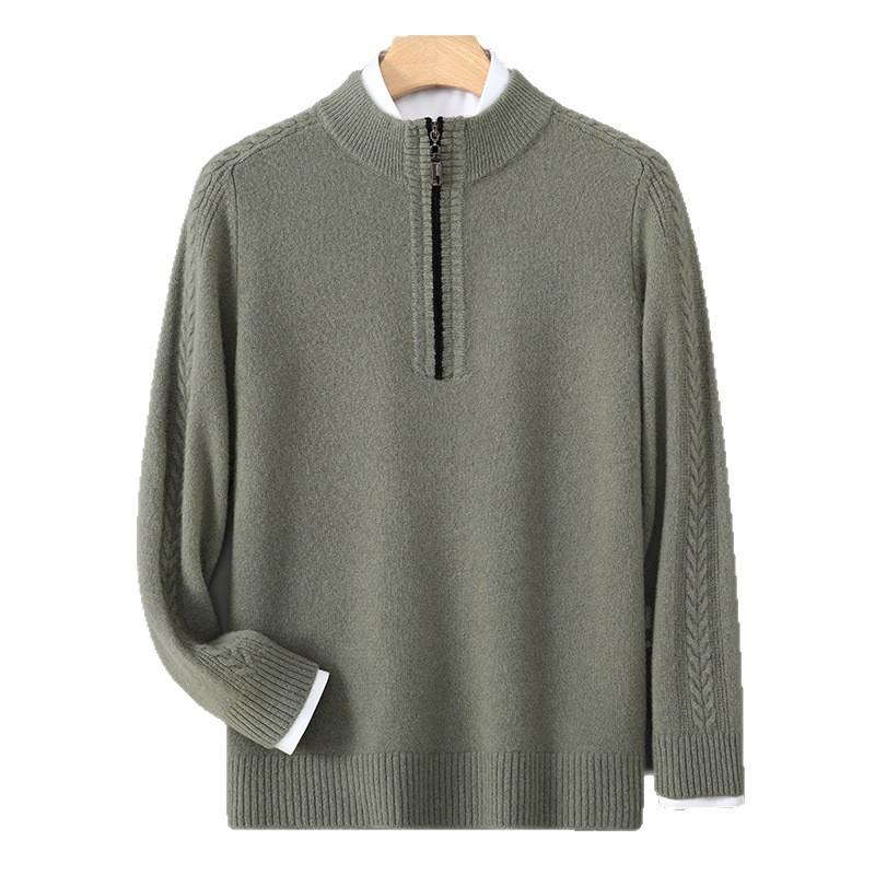 Autumn And Winter New Men'S Half Turtleneck Half Zipper Bottoming Shirt Warm Wool Knitted Casual Fashion