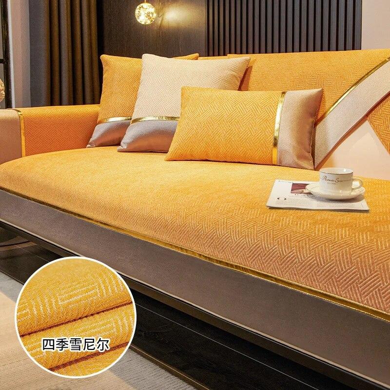 Chenille Sofa Cushion Golden Line Anti-slip Cover Universal Four Seasons Living Room Decoration Soft Protective Towel