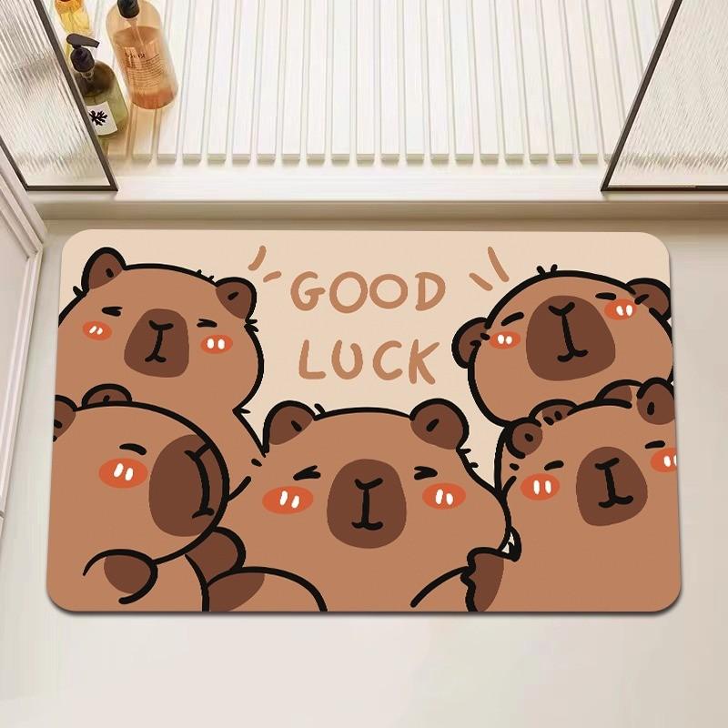 Capybara Print Bath Mat Non Slip Doormat Kitchen Drying Mat for Bedroom Drain Mat Entryway Rug Cartoon Home Carpet