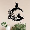 Metal Wall Art Black Cat Crescent Flower Silhouette Durable Indoor Outdoor Home Decor Gift for Cat Lovers