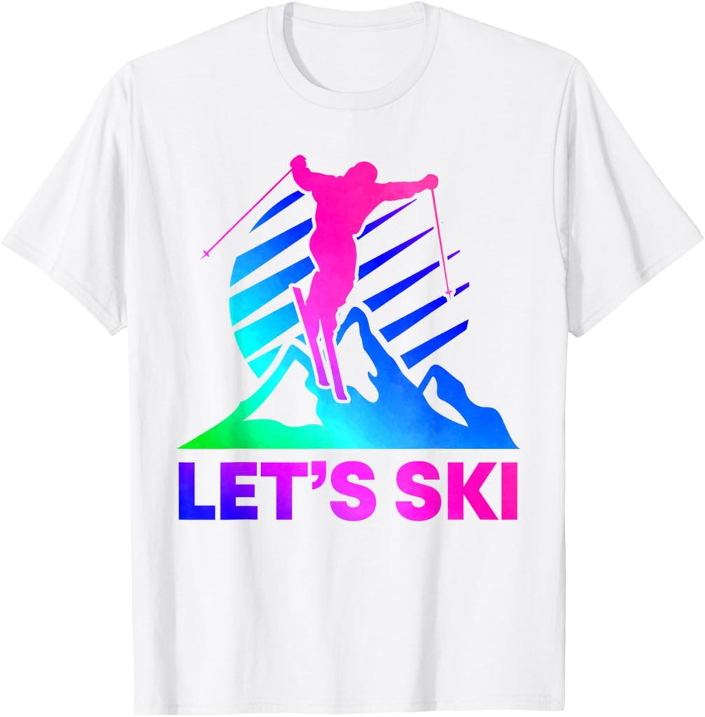 Lets Ski Retro 80s 90s Gradient Graphic TShirt Breathable Cotton Tee