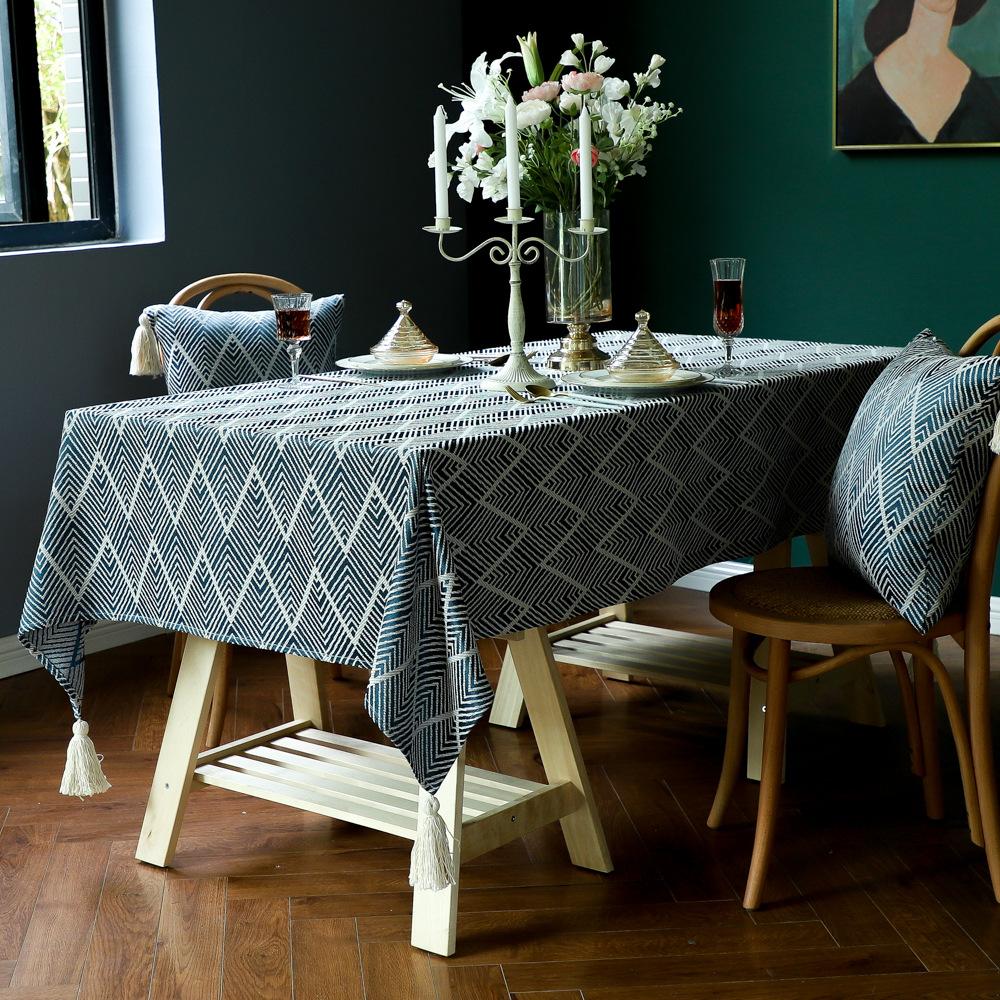Jacquard Cover Tablecloth Fringed Tablecloth Pastoral Dining Table Mat Solid Color Coffee Table 60*60cm