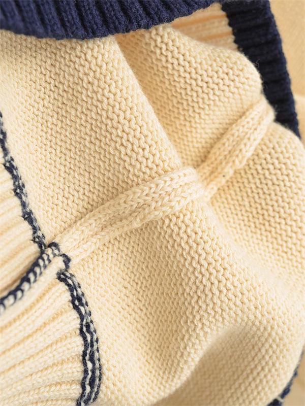 Women's Retro Color-Block Knit Vest: College Style, Polo Collar, Slim Fit, Elegant Camisole Layer